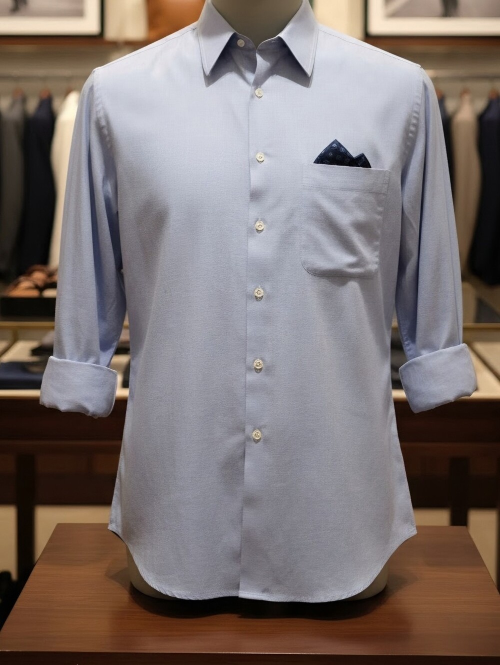 GIORGIO ARMANI Light Blue Micro Pattern Dress Shirt 17 34/35, Large/XL Vintage